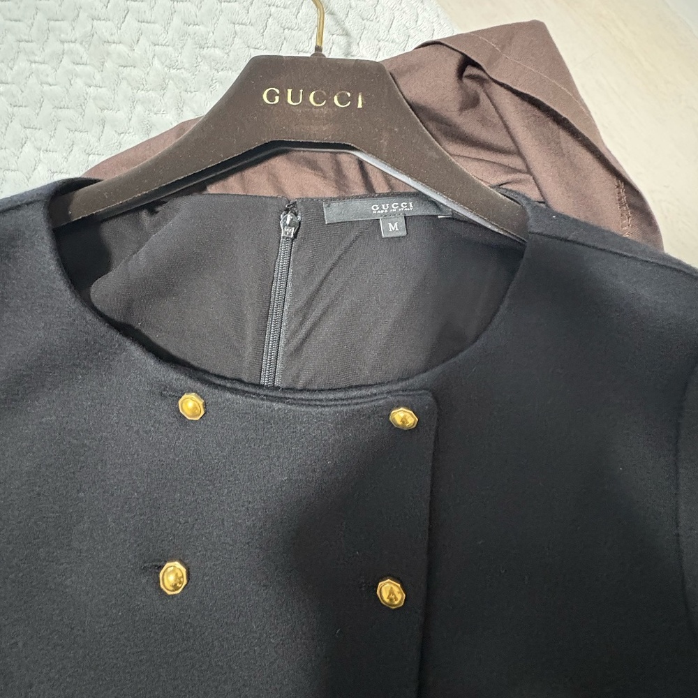 Gucci Navy Blue Gold Button Wool dress Size M Medium